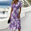 Womens Short Sleeve V Neck Floral Print Midi Dress Casual Elastic Waist Summer A Line Dress for Holiday and Daily Wear