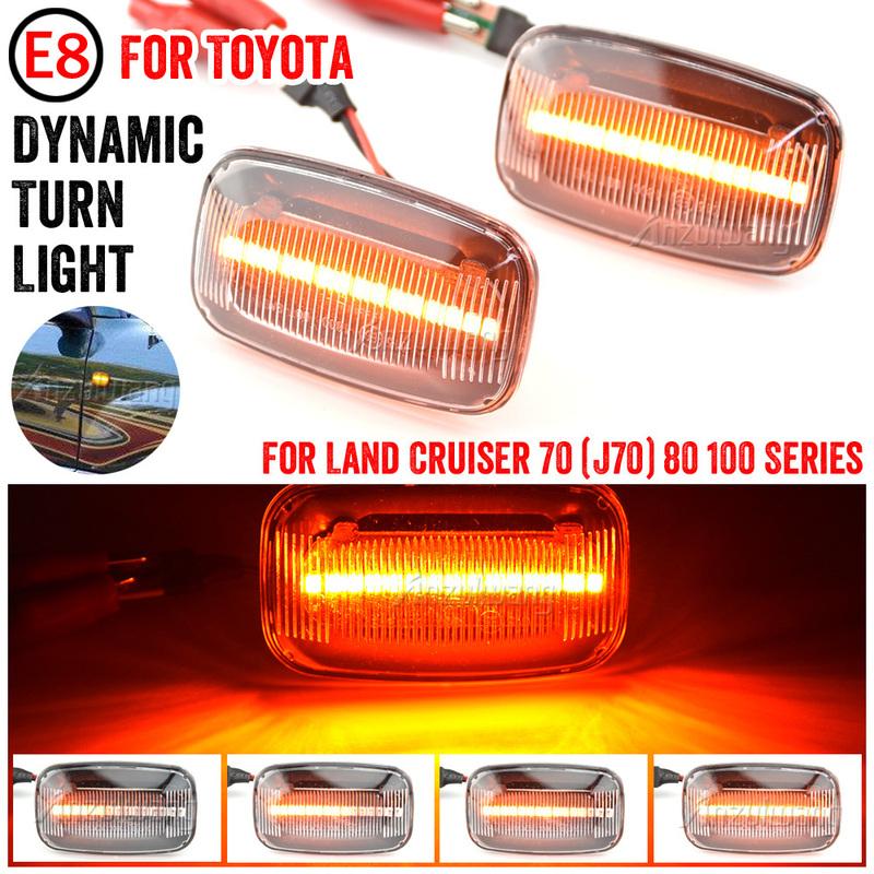 2pcs Dynamic LED Side Marker Light Flowing Water Turn Signal Lights Blinker Indicator For Toyota Land Cruiser 70 80 100 Series