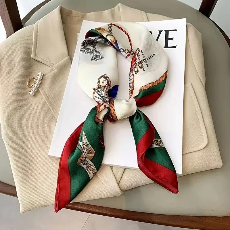 70cm Printed Satin Scarf Women Simulated Silk Elegant and Versatile Headwear Bag Accessories Clothing Square Scarf