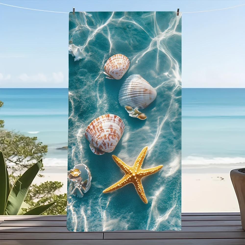 Beach Theme Beach Towel Starfish Shell Printing Microfiber Quick Drying Absorbent Large Bath Towel