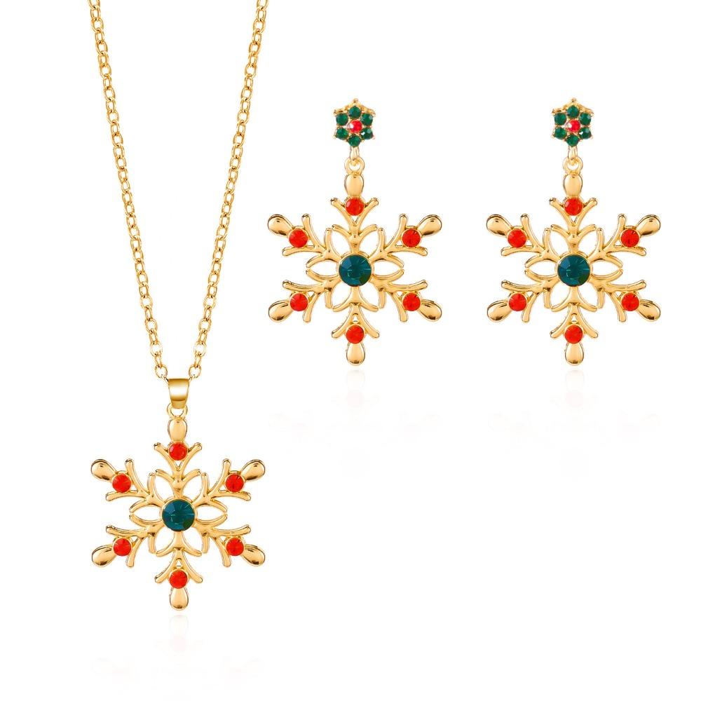 Zinc Zinc Zinc Alloy Xmas Dangle Earrings Rhinestone Snowflake Necklace Christmas Jewelry Set  Gift