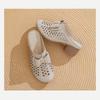 Johnature Women's Slippers Genuine Leather Hollow-out Thick Heel Flower Round Toe Versatile Women's Shoes