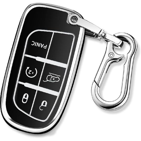 QBUC For Jeep Key Fob Cover With Keychain TPU Protection Key Case Compatible With Grand Cherokee Renegade Compass Smart Key