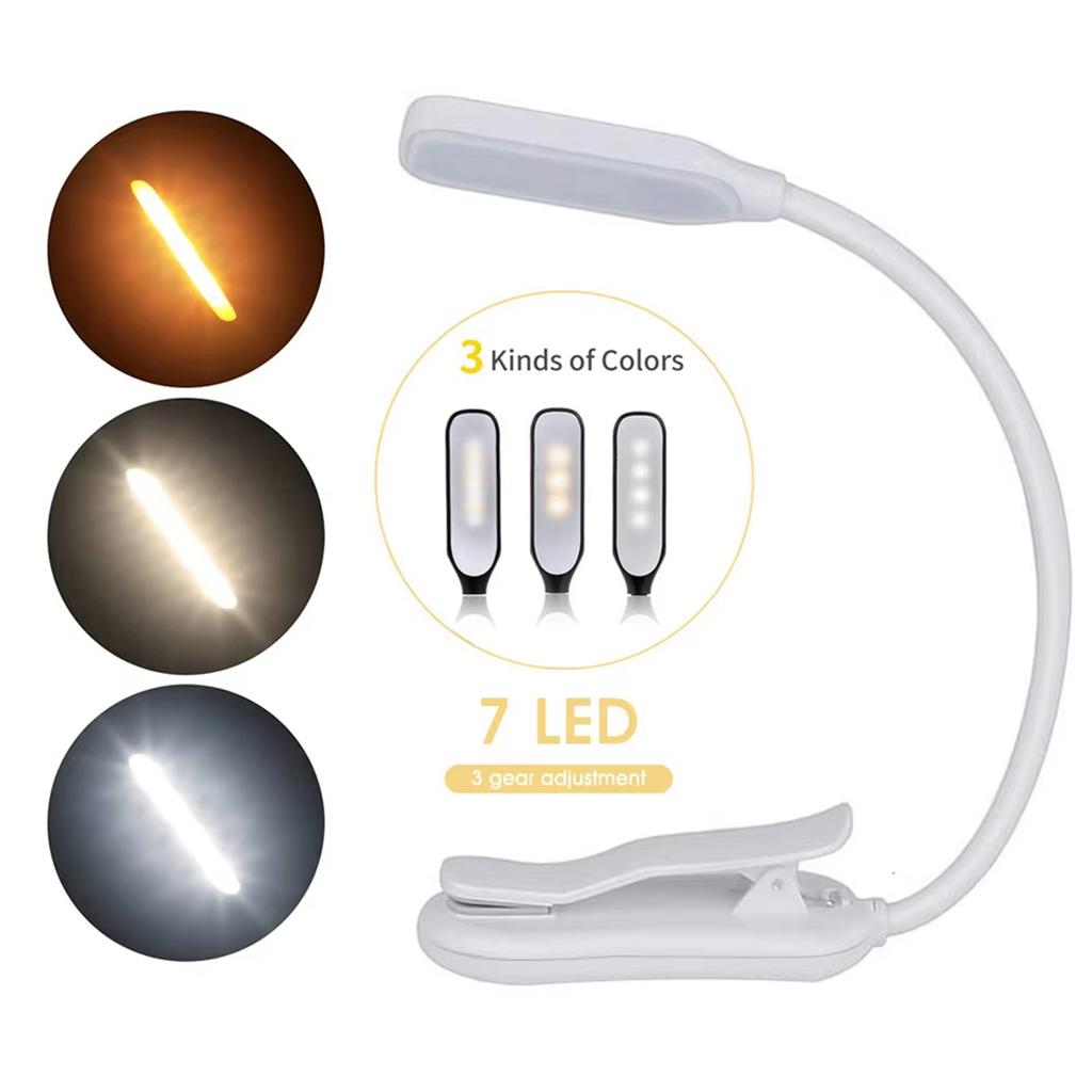 Usb Rechargeable Reading Light 3-level 7 Led Lamp Cold White Working Dimmable Dc-5v Energy/saving Bulbs Eye Protection Clip Book