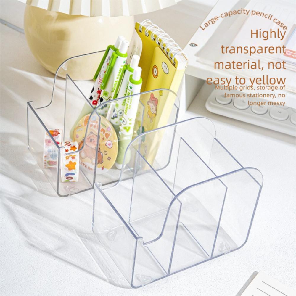 Plastic Pen Holder Transparent Square Pen Container Multifunctional Large Capacity Stationery Storage Bucket Student Gift