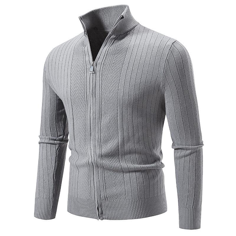 Men S Stand Collar Long Sleeve Jacquard Knit Cardigan Sweater Casual Plus Size