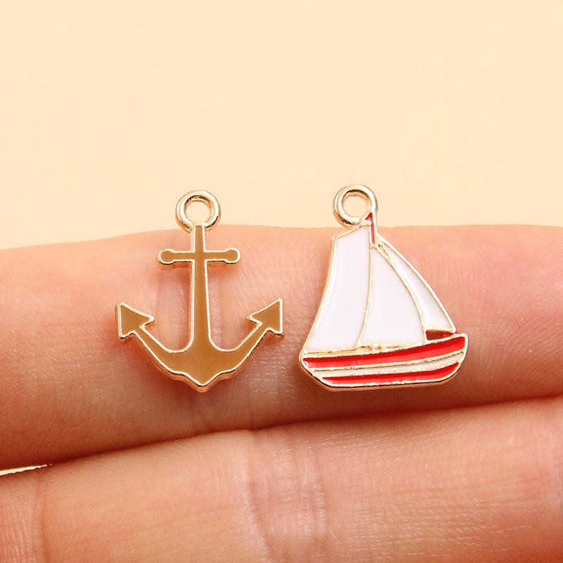 Nautical Series: 5 Alloy Enamel Pendants - Anchor, Lifebuoy, Sailboat for DIY Jewelry