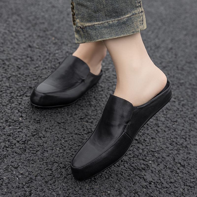 Fashion Round Toe Cow Leather Covered Toe Slippers Women Wedges Heels Leisure Soft Leather Mules Female Quality Brand Classic Slipper