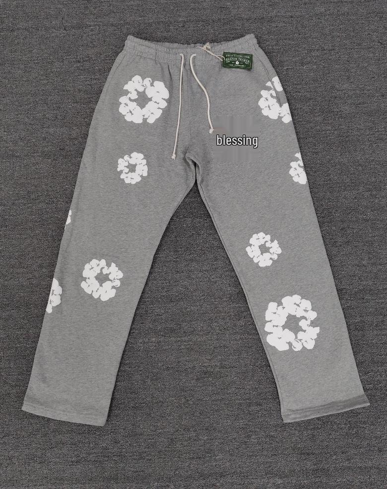 Schwerer Baumwoll-Denim-Hoodie mit Blumenmuster - Trendige amerikanische Streetwear-Jacke für Herren