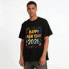 Happy New Year 2026 Gradient Firework Print Casual Loose Top Pure Cotton T-shirt