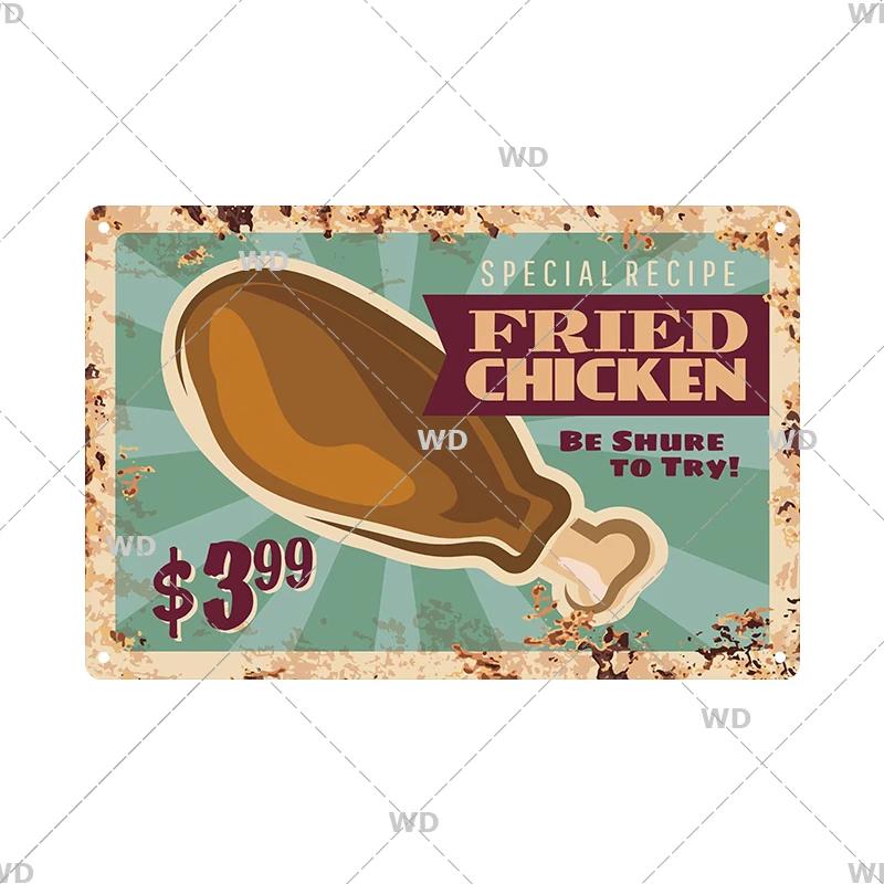 Panneau en étain pour hamburgers, frites, HotDogs, FastFood, Plaque métallique rétro Vintage, affiche en métal, Pizza BBQ pour décoration murale de cuisine