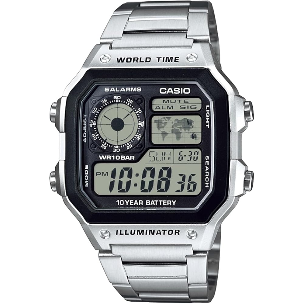 

Casio Collection AE-1200WHD-1AJF Men s Silver Watch with Alarm, Stopwatch, and Water Resistance