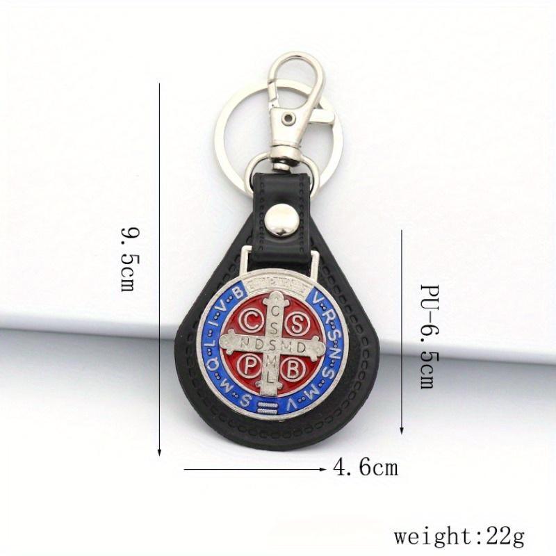 2pcs PU Leather St Benedict Pendant Key Chain Keyring Religious Jesus St. Benedict Keychain Women Men Catholic Baptism Jewelry