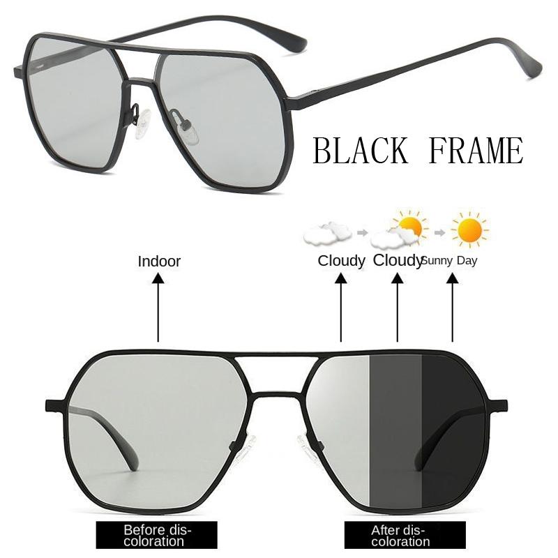 Man polarized Metal Double Beam Glasses Photochromic Sunglasses For Men Drive Night Vision Glasses Fashion Shade For Men Women