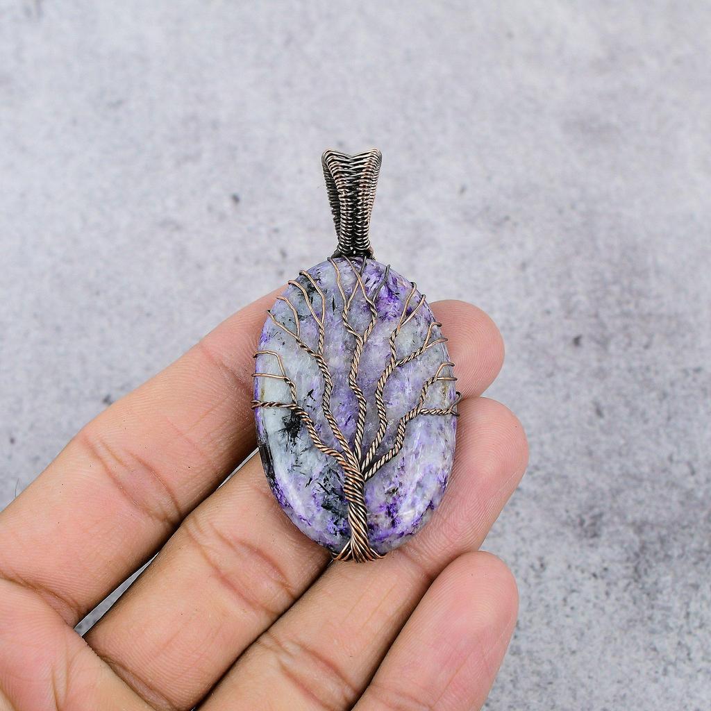 Charoite Jewelry, 999 Copper Wire Wrapped Pendant Handmade Gemstone Jewelry, Gifts For Wife Brand New Pendant