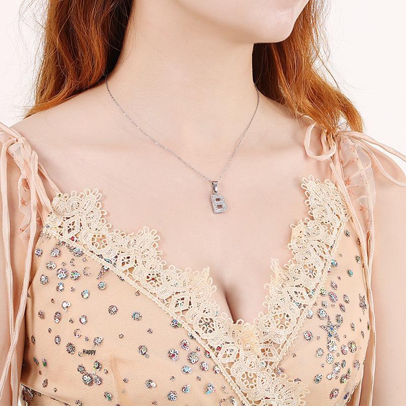 Kjede med anheng med diamantalfabet for kvinner - Personlig DIY chokerkjede