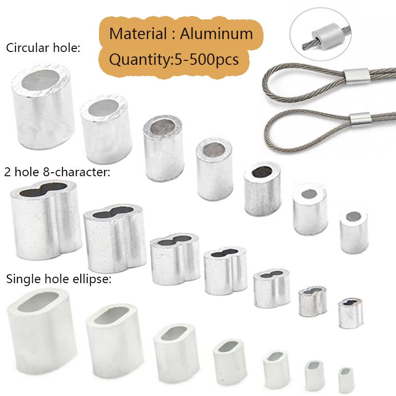 5-500pcs Aluminium Sleeve,Double Hole Cable Crimp Sleeve 8-Shape Aluminum Cable Stopper Crimp Rope Hardware Accessories