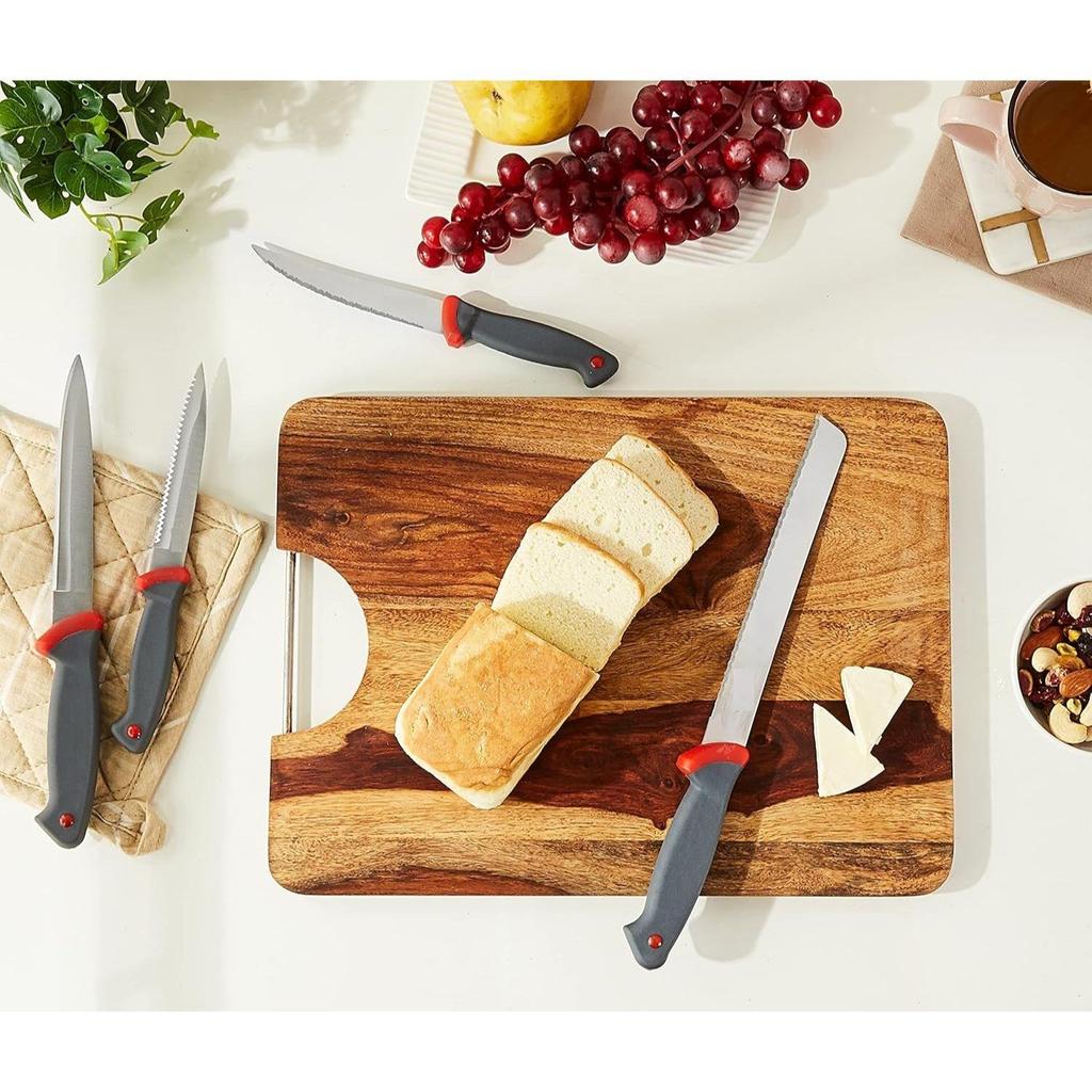 Premium High-Carbon Stainless Steel 4 Piece Knife Set | Laser, Plain, Carving and Bread Knife | Ergonomic Handle Design