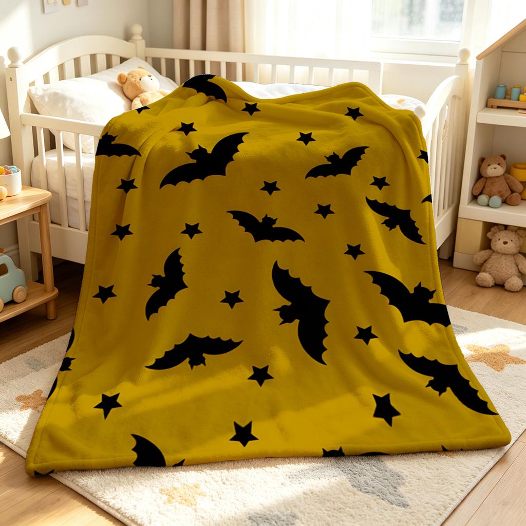 Yellow Bat Black Stars Winter Summer Flannel Blanket Throw Fleece Soft Fuzzy Plush Cozy Fleece Blankets for Sofa Ideal Gifts