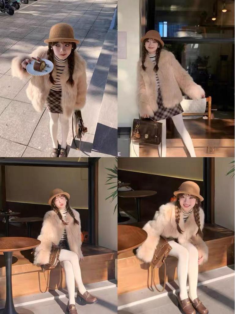 Stylish Mid-Length Winter Overcoat In Luxe Imitation Fox Fur