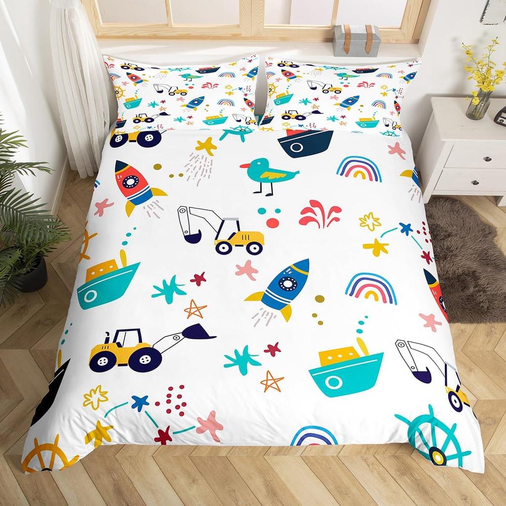Rocket Print Duvet Cover Sets Queen King Size Lightweight Quilt Covers Bedroom Decor Cartoon Universal Bedspread Covers No Quilt
