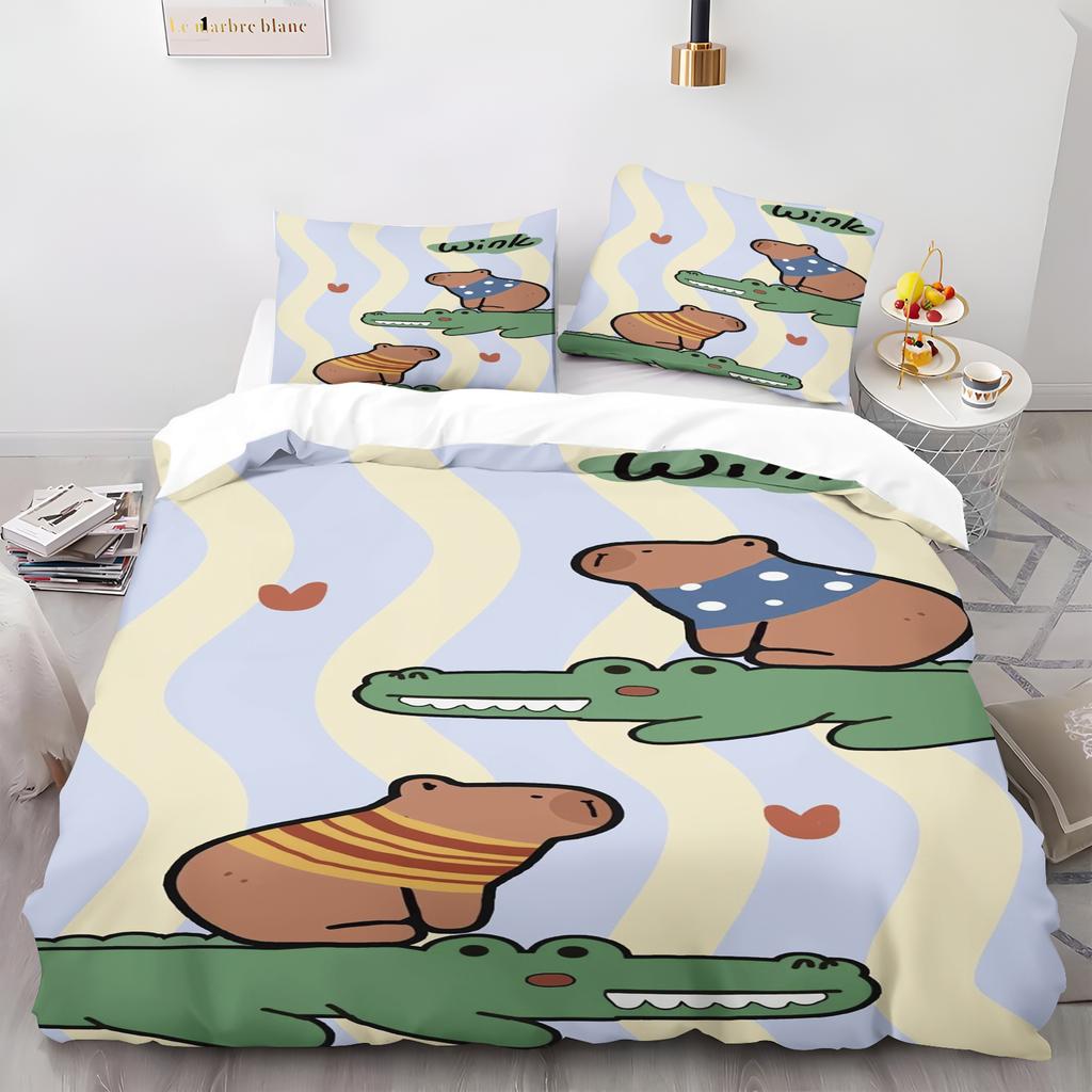 Capybara Duvet Cover Pillowcase Bedding Set Kawaii Adult Boy Girl Bedroom Decoration Children Single Double Large Size
