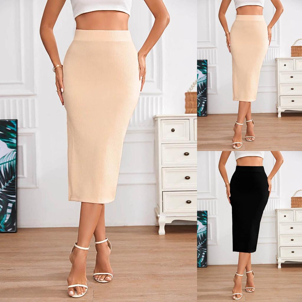 Women's Fashion Wrap Hip Stripe Slit High Waist Stretch Skirt
