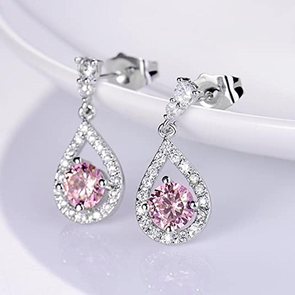 BELLA BOX Fashion Luxury Women Dangle Earrings Inlay Pink/White CZ Temperament Lady Earrings For Wedding Party Silver Color Jewelry