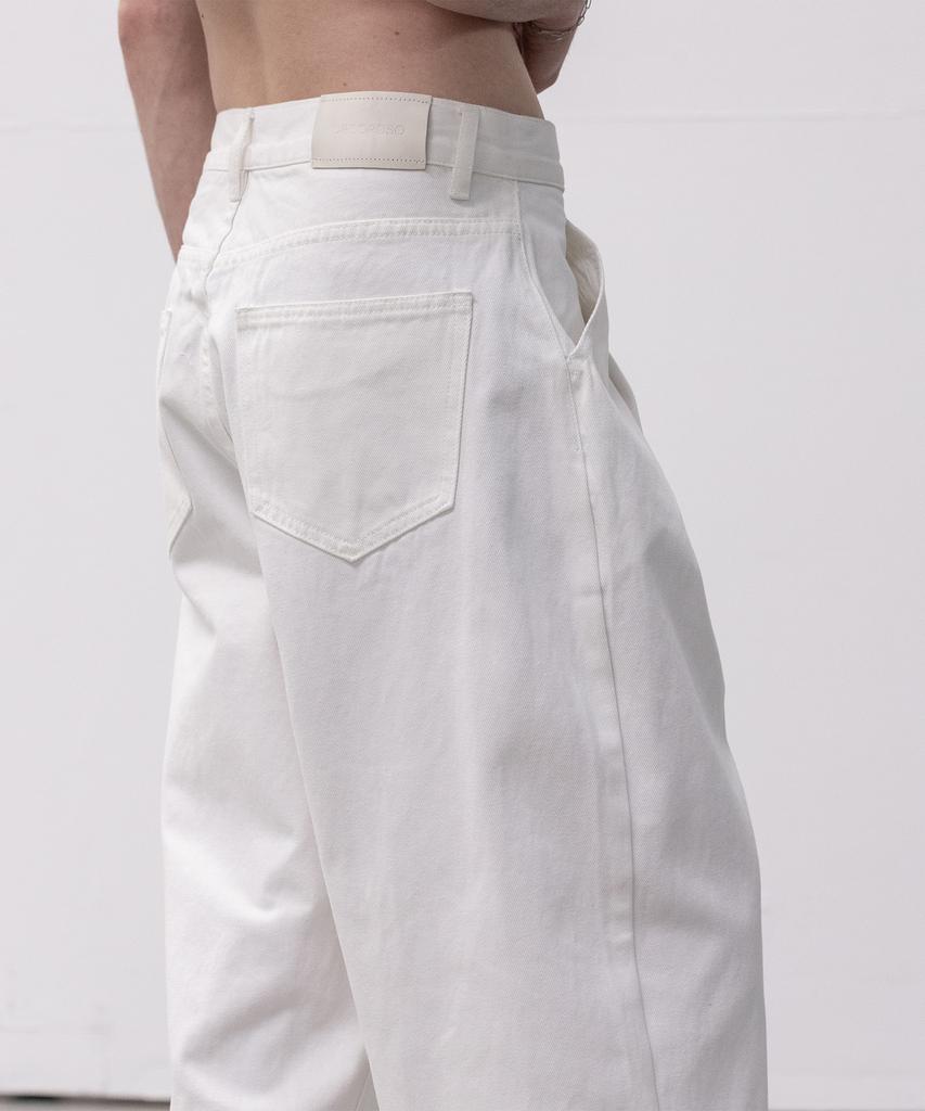 Dekkoloso Washed Cotton One-Pleat Wide Pants [White]