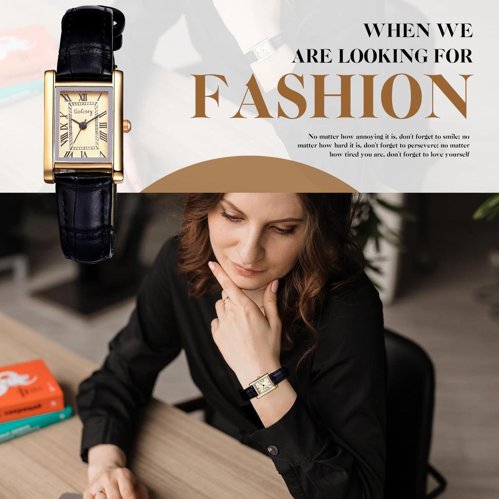Simple and Stylish Square Leather Roman Analog Adjustable Quartz Black Perfect Gift for and Day Women's Watch Strap, Alphabet, Display, Waterproof,