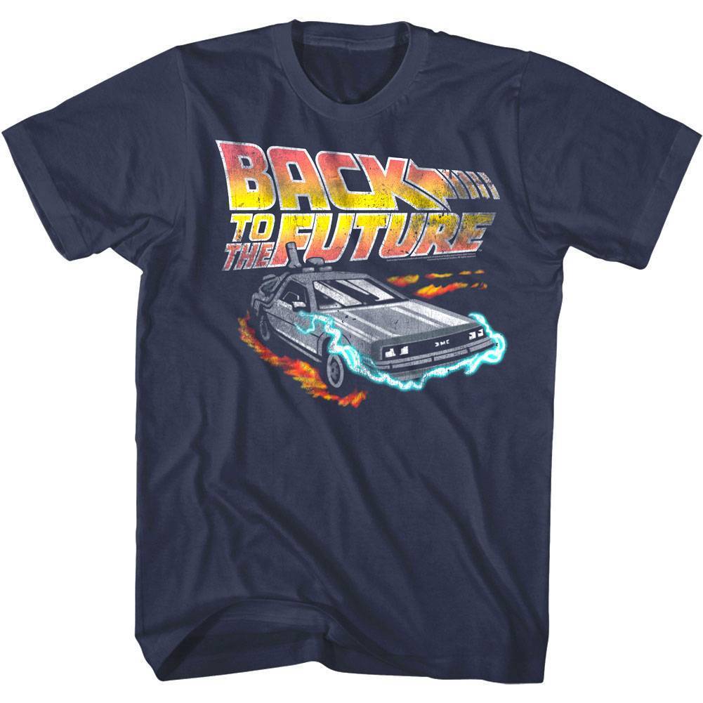 Back to The Future Delorean Time Machine Men T Shirt Electric Movie Logo McFly S