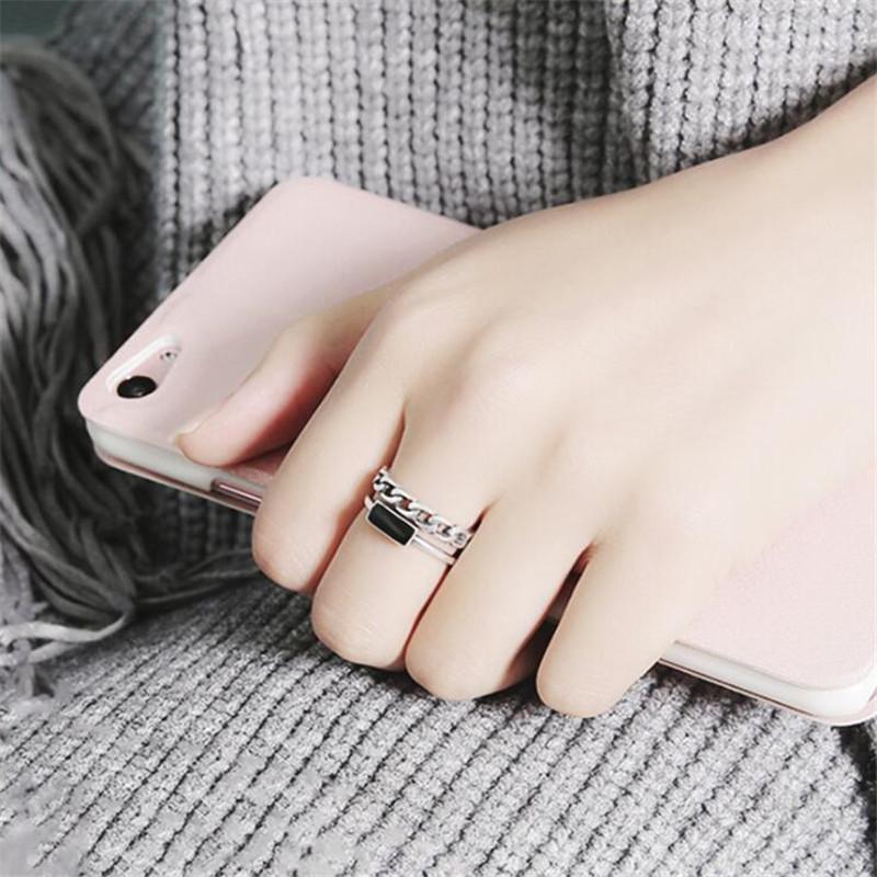 Retro Double Layer Epoxy Rectangle Geometric Ring for Women