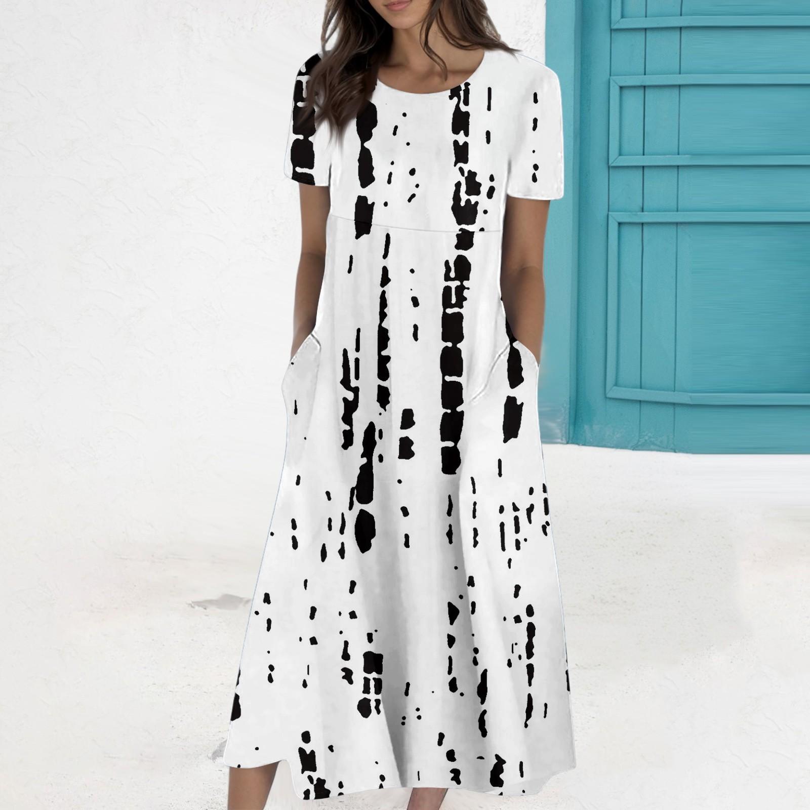 

Женское летнее повседневное модное платье с коротким рукавом и карманом с круглым вырезом XL чёрный