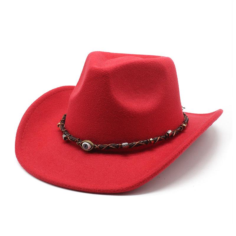

Мужские и женские шерстяные фетровые шляпы для верховой езды, ковбойские шляпы в стиле вестерн, британские, европейские и американские классические широкополые шляпы в стиле ретро M（56-58cm） красный