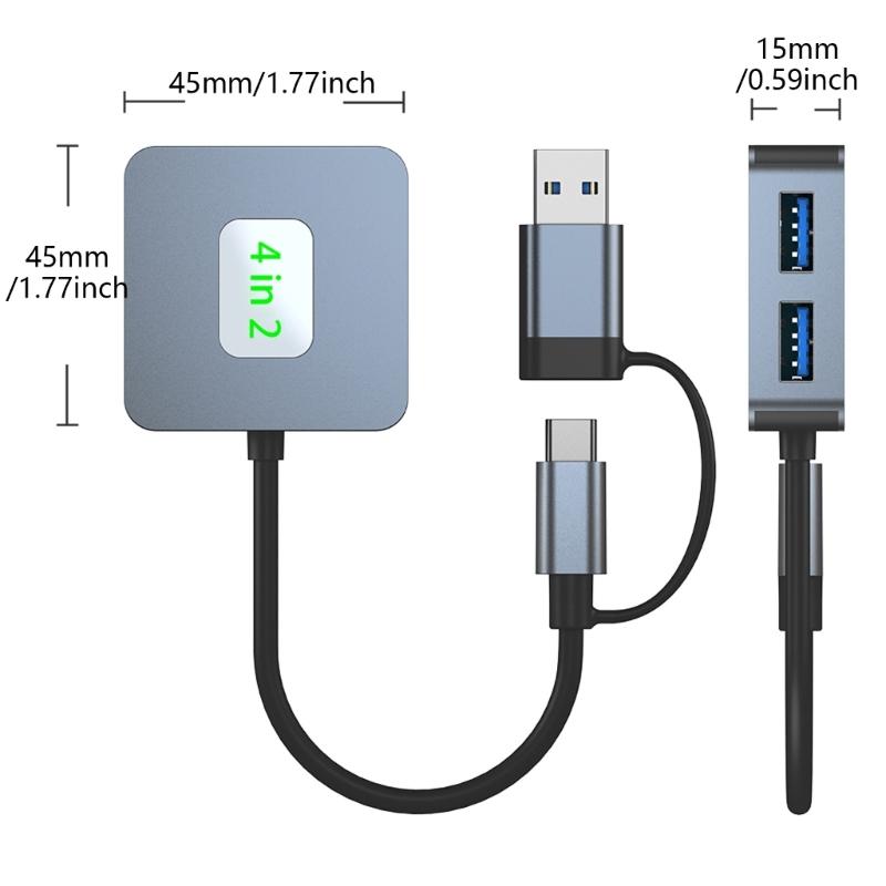 Aluminum USB C Hub 10Gbps 4 in 1 USB 3.2 Adapter with 4 USB 3.2 4 Port USB C+USB Splitter Extender for PC Laptop