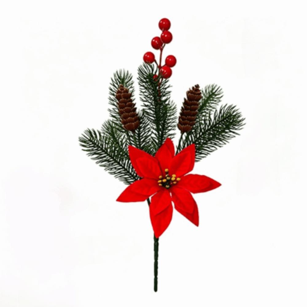 Green Pine Leaves Christmas Pine Branches Red Berry Artificial Plant Home Decoration