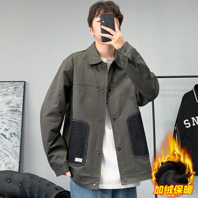 Jackets, Men's Jackets, Spring and Autumn Lapels, Casual Fleece, Trendy, Versatile, Korean Cargo Jackets, Men's Fashion Men's Clothing