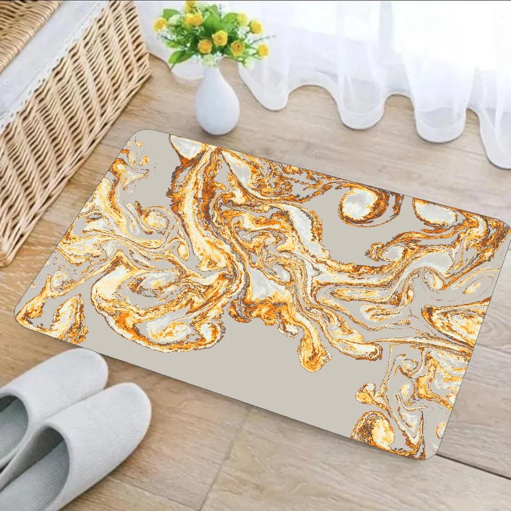 1pc Luxury Golden Marble Bath Mat Absorbent Anti Slip Soft Carpet for Bathroom Kitchen Home Decor Floor Mat