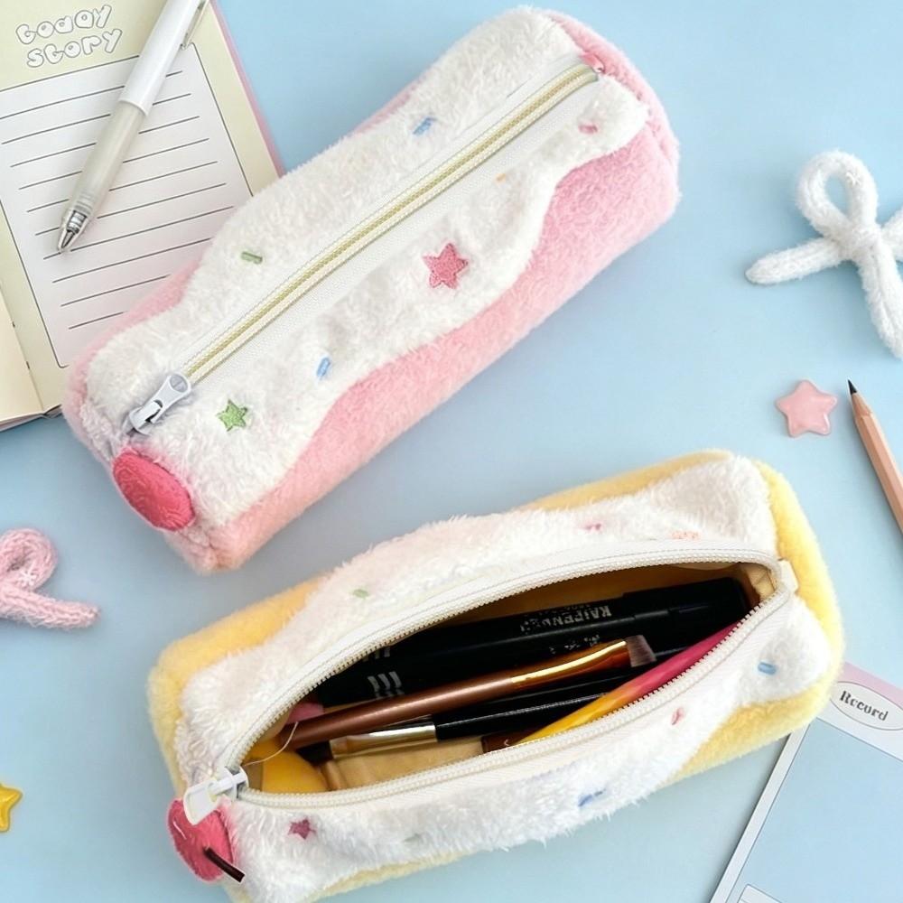 Star Embroidery Pen Bag Plush Pencil Pouch Durable Pencil Case  School Supplies