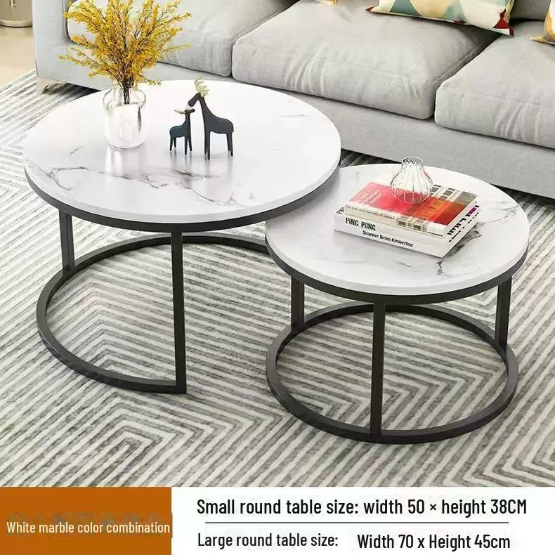 Modern Nordic Iron Coffee Table Set: Minimalist Round Mother and Child Design for a Quiet Living Room.