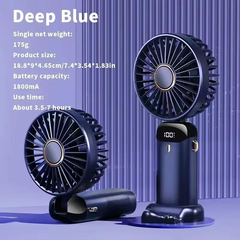 Mini Foldable Fan Portable 5 Speed Small Desk Fan Base Rechargeable Handheld Fan With Phone Stand and Display Screen