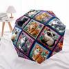 1 PC Automatic Folding Umbrella -Cat Splicing Pattern Pattern,Portable & Foldable Design with 8 Ribs,Christmas Birthday Gifts