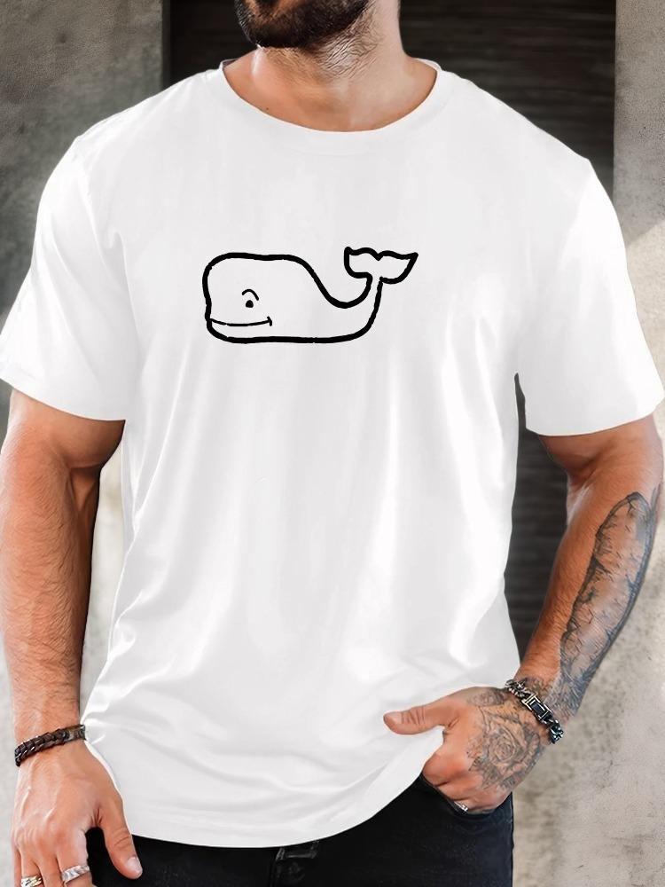 Unisexs Tee Simple Line Drawing Cute Whale Pattern Print Cotton Short Sleeve Male Casual Streetwear Outdoor Daily Basic Fashion Top