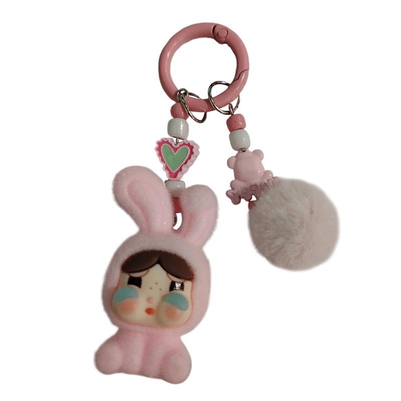 Cute Cartoon Plush Rabbit Hat Crying Baby Key Chain Kawaii Doll Pendant Backpack Decoration Jewelry Pendants Accessories Gifts