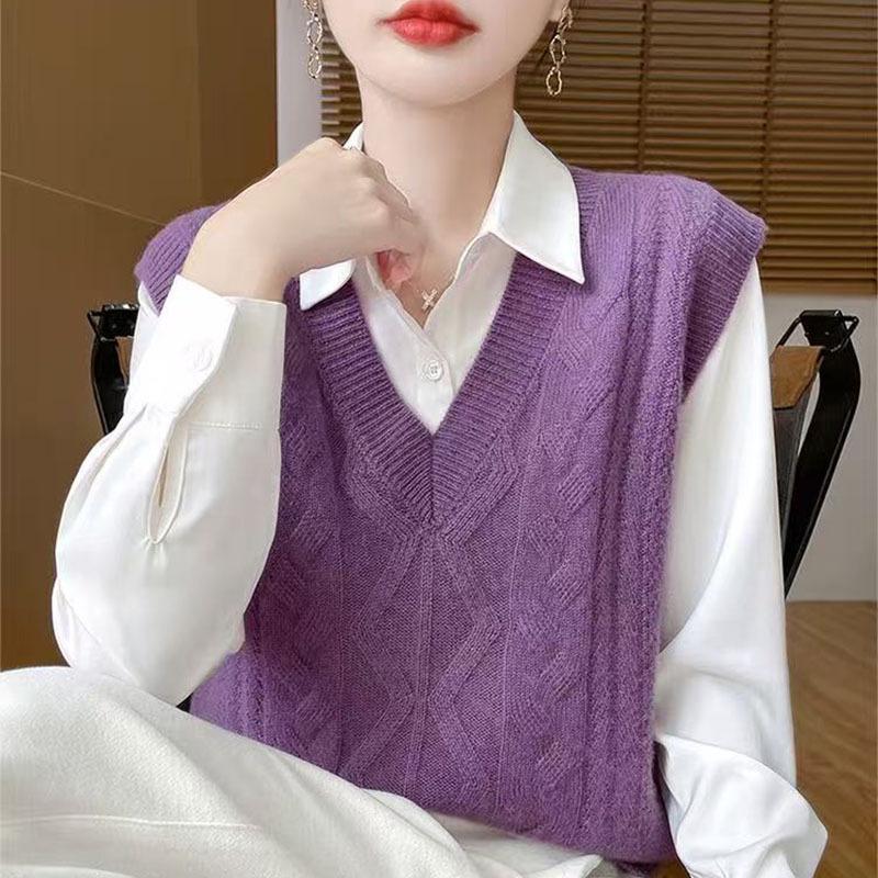 2026 Spring Women's College Style V-Neck Wool Knit Cropped Vest