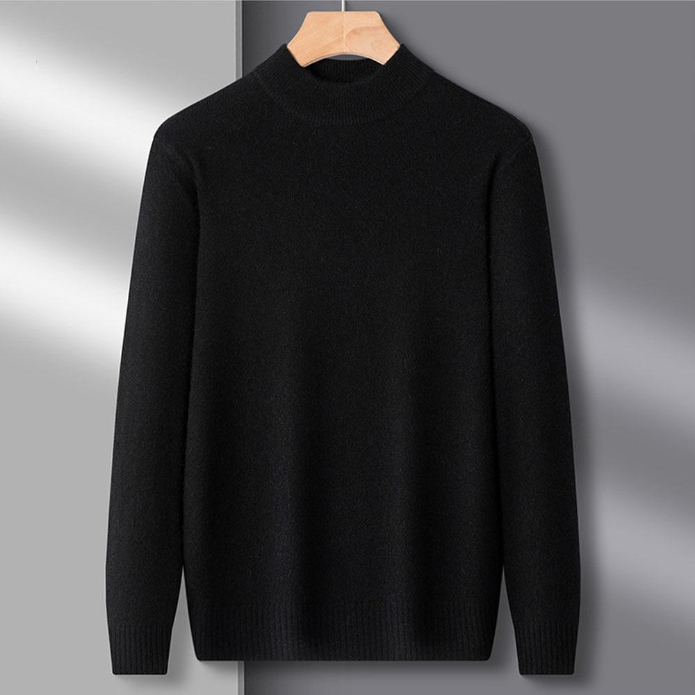 Men's Oversized High Quality Half High Collar Long Sleeve Knit Sweat Knitwear Tops Winter Clothes Unershirt For Men