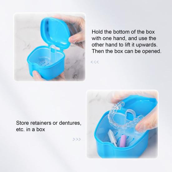 Dentures Case Portable Soaking Denture Bath Box with Strainer Basket Invisible Brace Retainer Mouth Guard Dental Aligner Container Holder