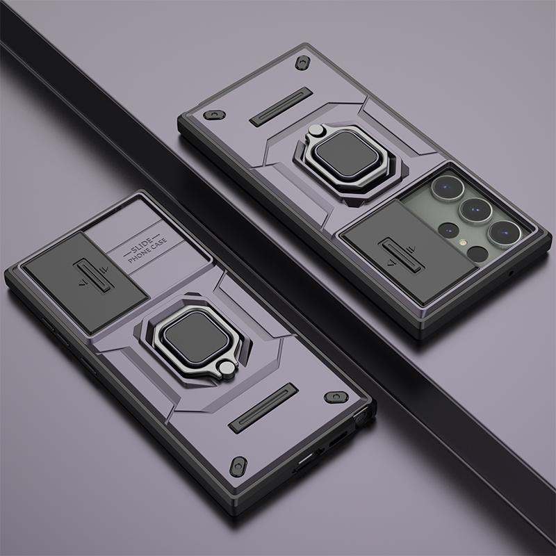 For Samsung S25 Ultra S25 Plus S24 FE Slide Camera Lens Armor Hard Protection Cover for Galaxy S 25 S25+ Magnetic Ring Holder Case