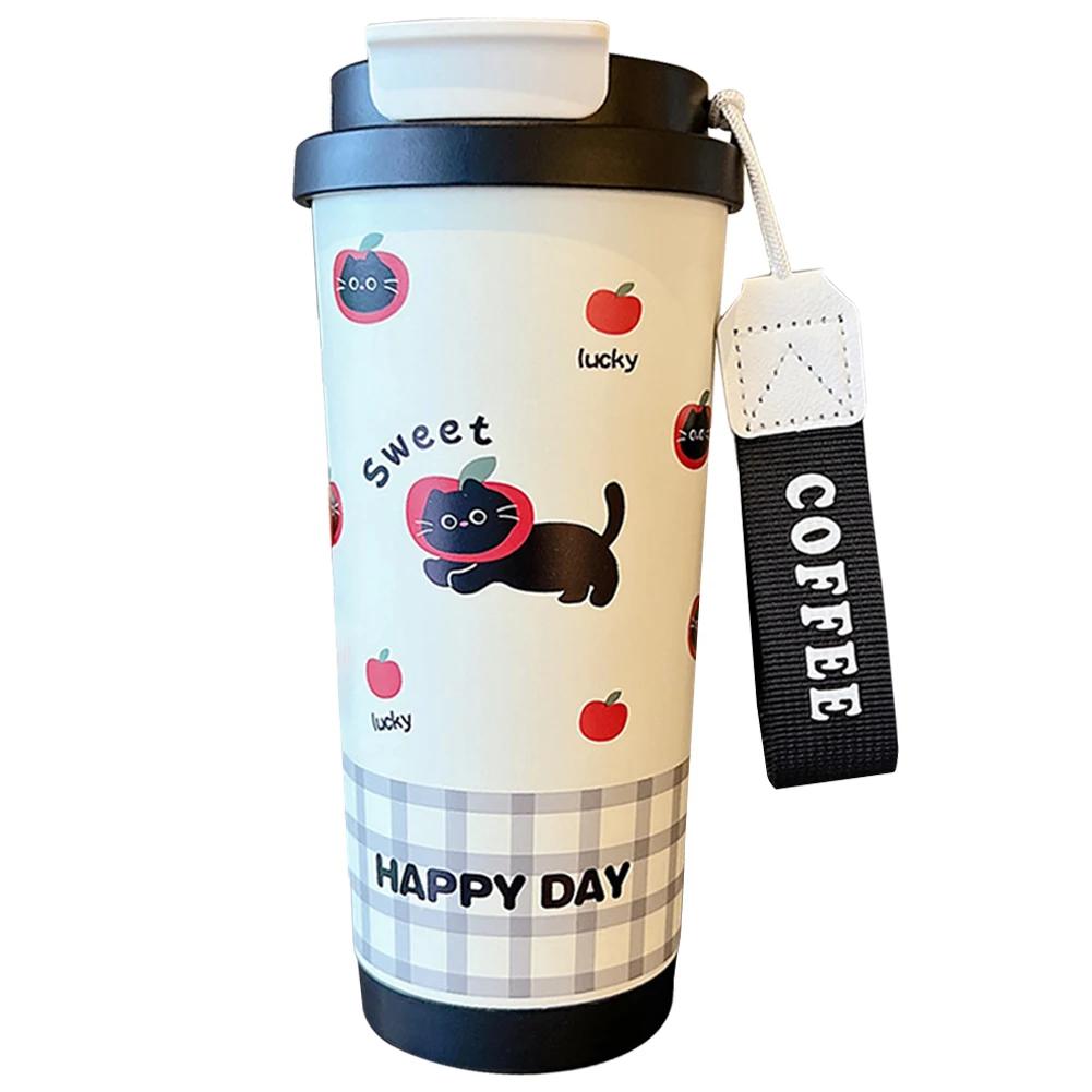 

550 мл Милая Изолированная Бутылка для Воды с Соломинкой Мультяшное Животное Вакуумная Изолированная Фляга Двухслойная Изолированная Кружка для Фитнеса Спорта чёрный