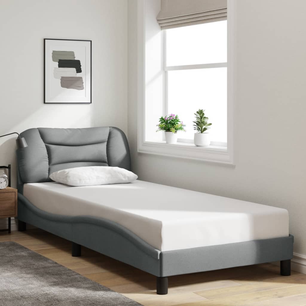 Vidaxl Rama Łóżka Z Oświetleniem Led Bez Materaca Jasnoszary 90X190 Cm